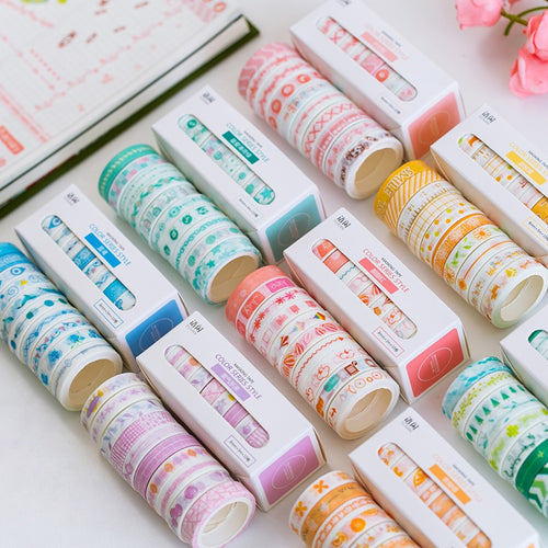 10pcs/lot Mohamm Leaves Foil Grid Floral Cute Paper Masking Washi Tape Set Japanese Stationery Scrapbooking Supplies