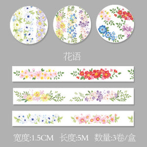 3 Rolls Washi Masking Tape Set Petal Animal Flower Paper Masking Tapes Japanese Washi Tape Diy Scrapbooking Sticker, 15mm x 5m