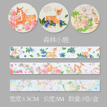 Load image into Gallery viewer, 3 Rolls Washi Masking Tape Set Petal Animal Flower Paper Masking Tapes Japanese Washi Tape Diy Scrapbooking Sticker, 15mm x 5m