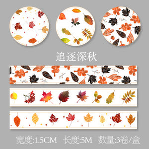 3 Rolls Washi Masking Tape Set Petal Animal Flower Paper Masking Tapes Japanese Washi Tape Diy Scrapbooking Sticker, 15mm x 5m